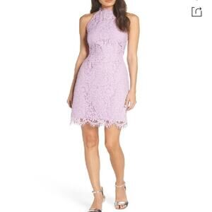 BB Dakota Lavender Purple High Neck Lace Overlay Cocktail Dress Size 0